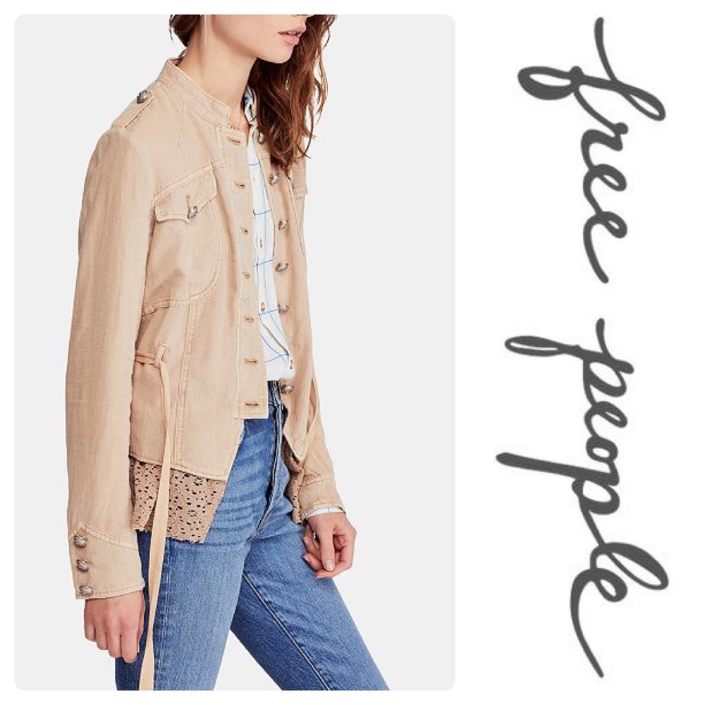 Free People Emilia Lace-Trim Tie-Waist Jacket Sand - Picture 3 of 5